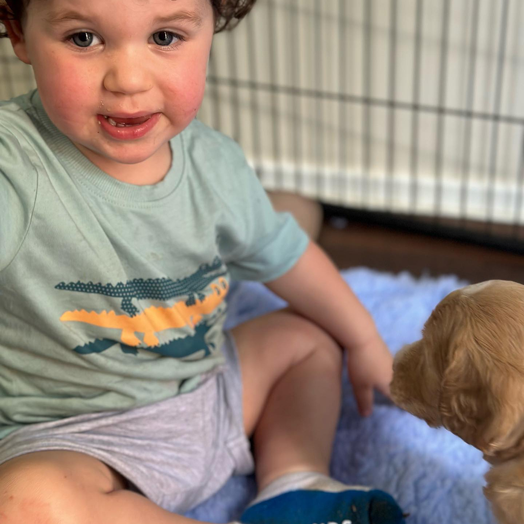 Matilda with a beautiful raven cobberdog puppy